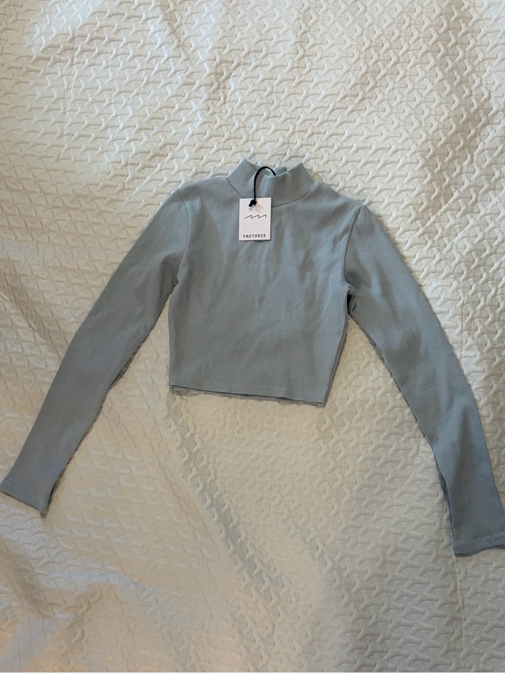 Factorie Dusty Blue Ribbed Long-Sleeve Mock Neck Crop Top